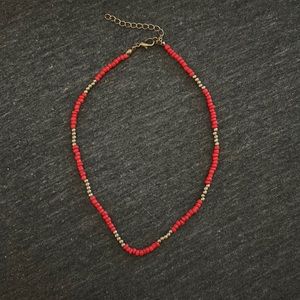 red gold beaded choker necklace